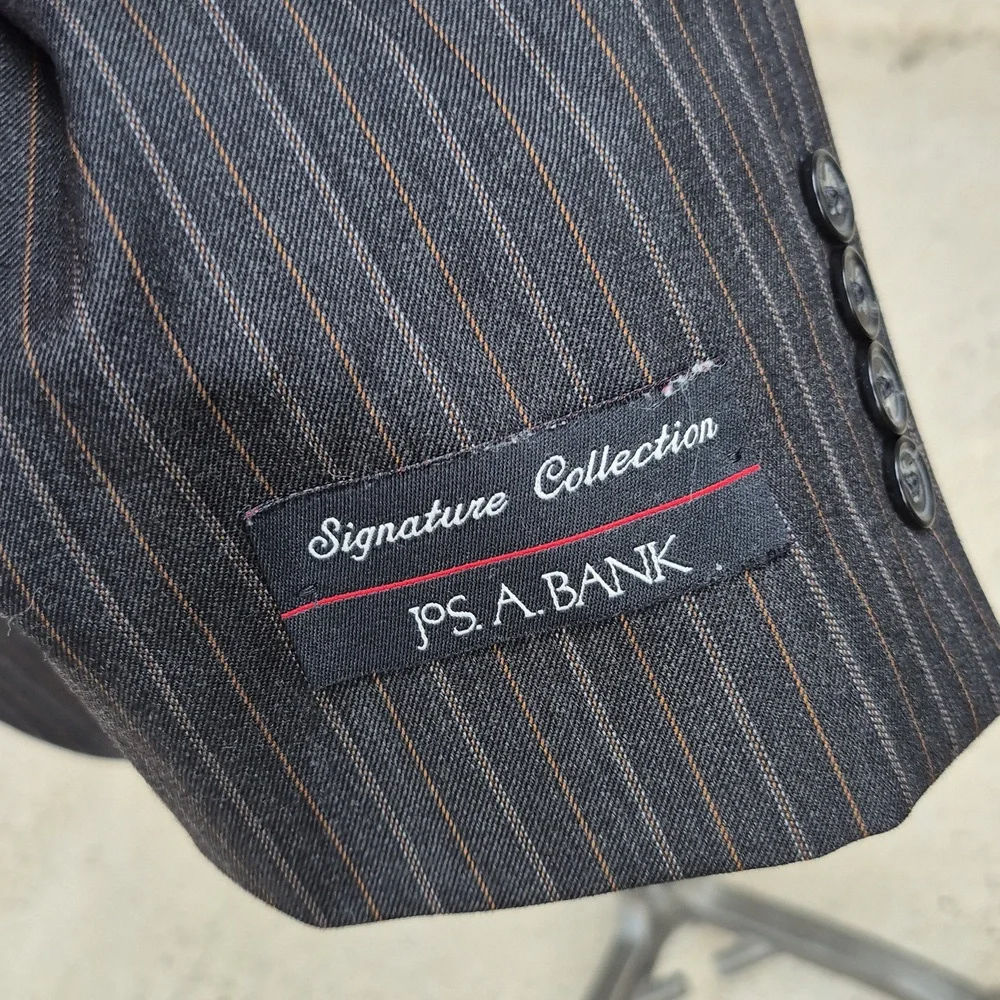 JOS A BANK Dark Grey Orange Striped Wool Sz 42 R Mens Sport Coat Suit Jacket NEW